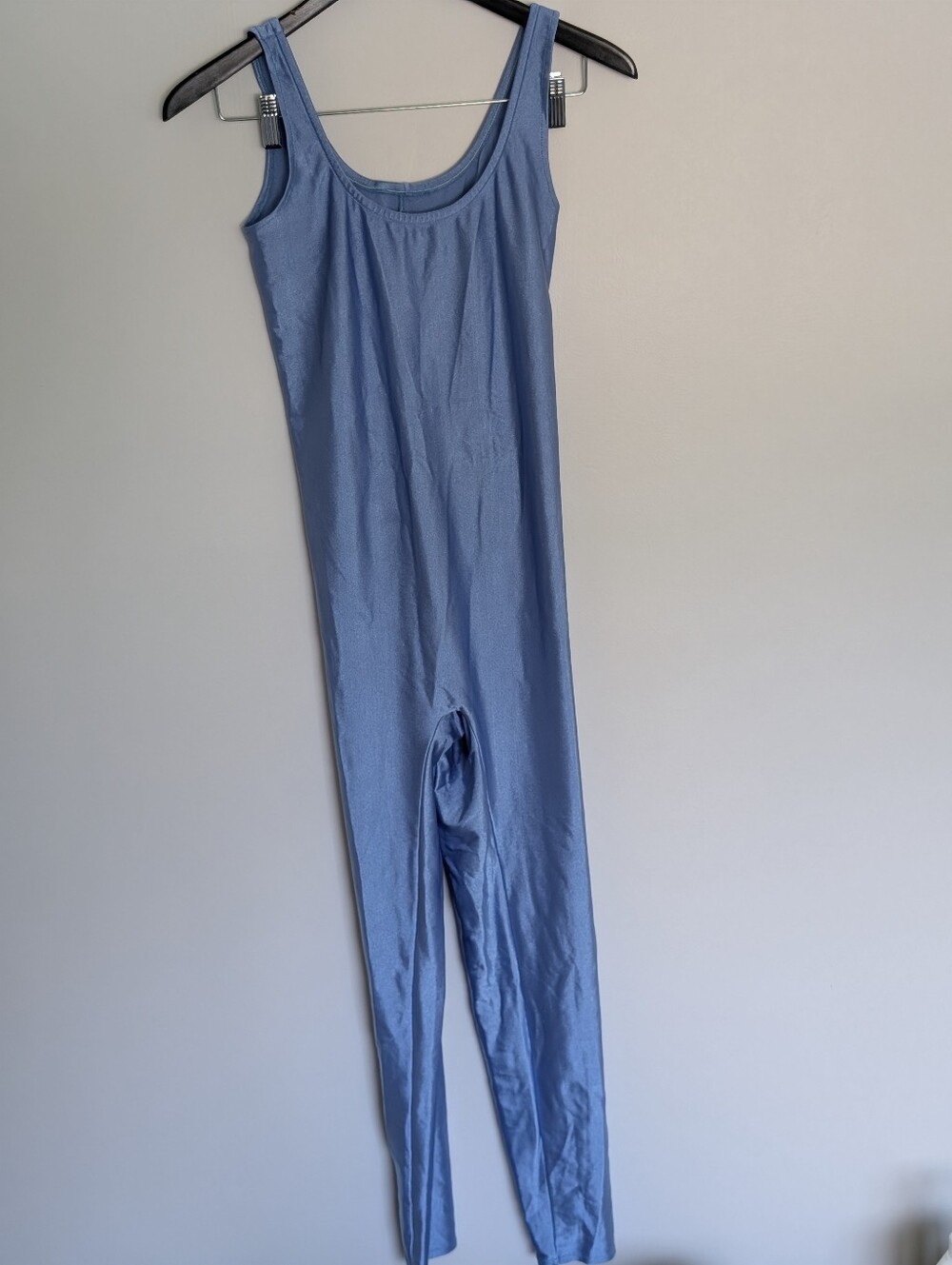 Vintage Gilda Marx Flexatard Metallic Blue Tank Unitard Catsuit L 80s
